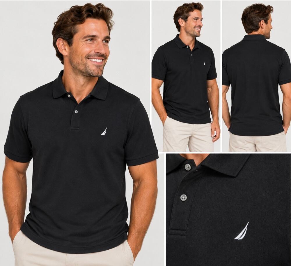 Nautica Men’s XXL Black Moisture Wicking Polo Shirt Performance NWT